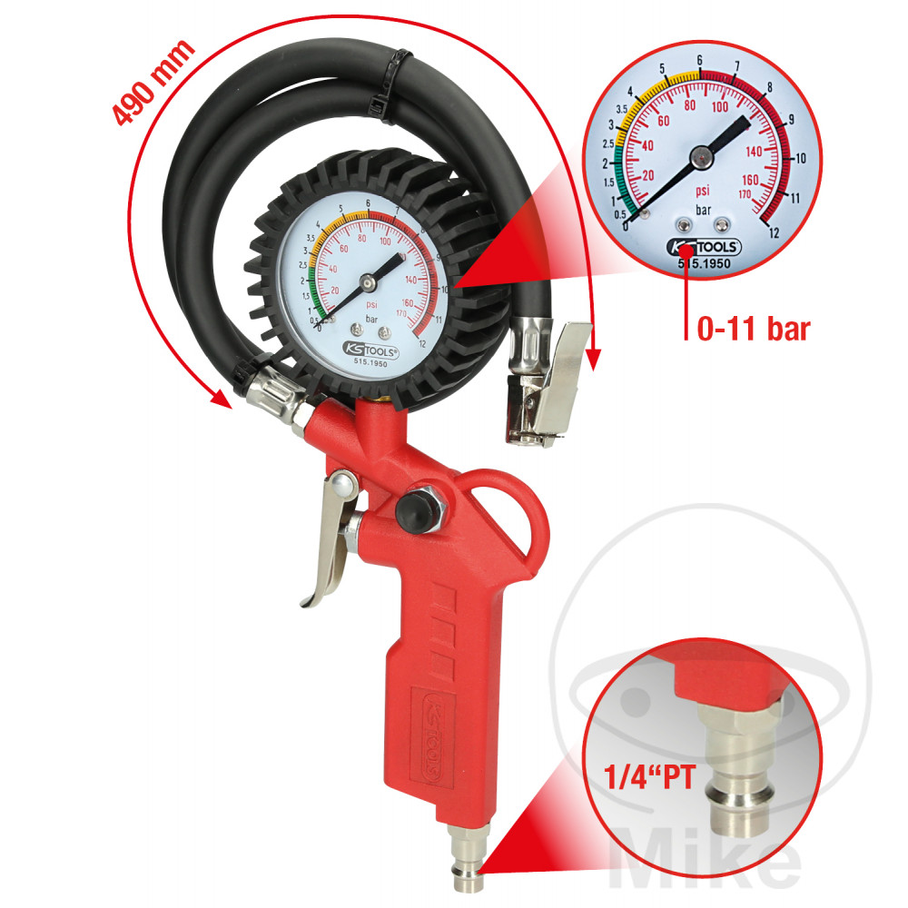 KS Tools ruční plnič pneumatik 0-11 Bar bez úředního ověření