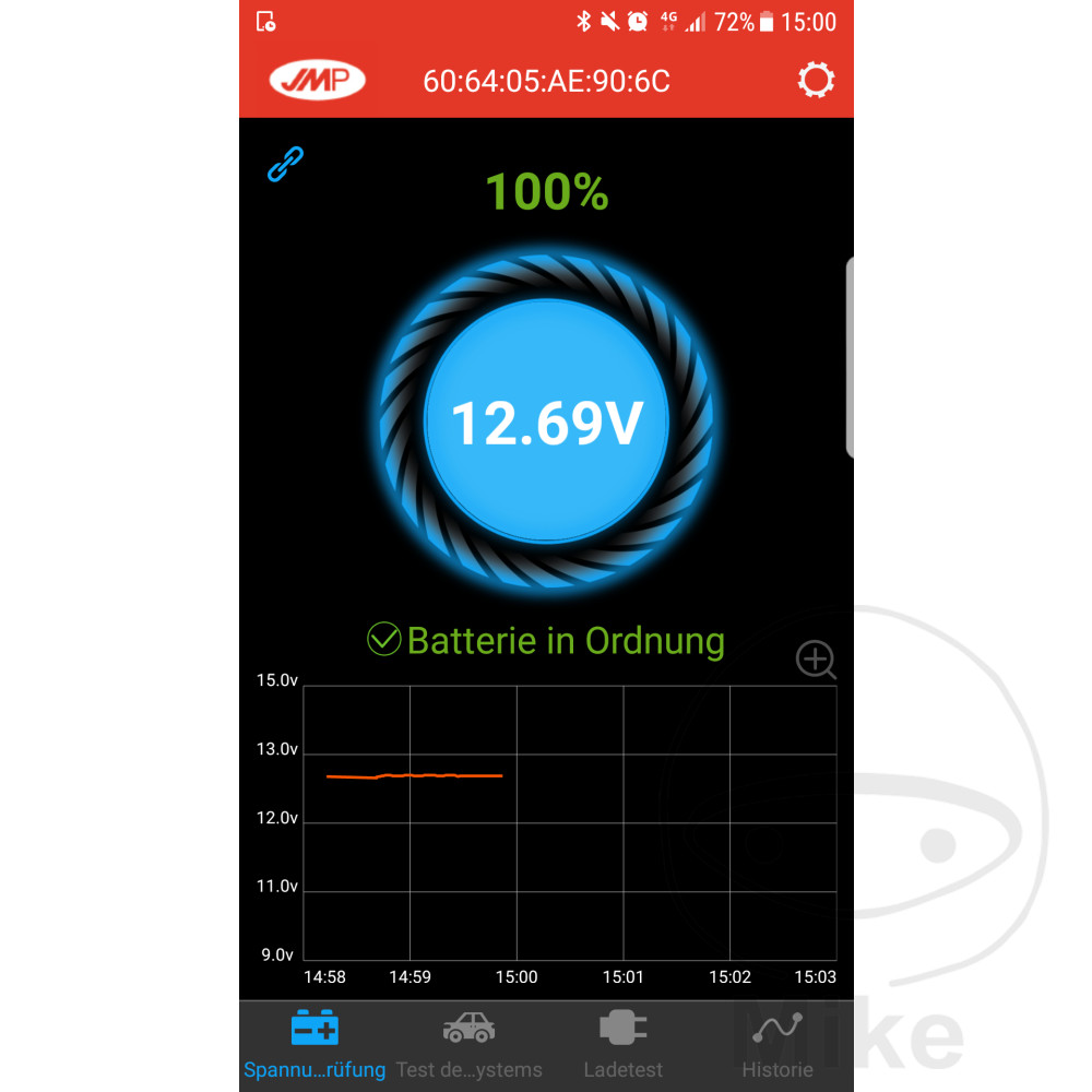 JMP skan Monitor akumulátorů 2 Bluetooth propojení s aplikací zdarma ADIVA AD 250 07, AD 250 IE 08-10, NAMURA 50 09-10, ADLY/HER CHEE/HERKULES AIR TEC 1 50 AC 06-10, CHEE/HERKULES AIR TEC SSII 50 LC 09-11, CHEE/HERKULES AT 50 PT2 99-01, CHEE/HERKULES ATV 