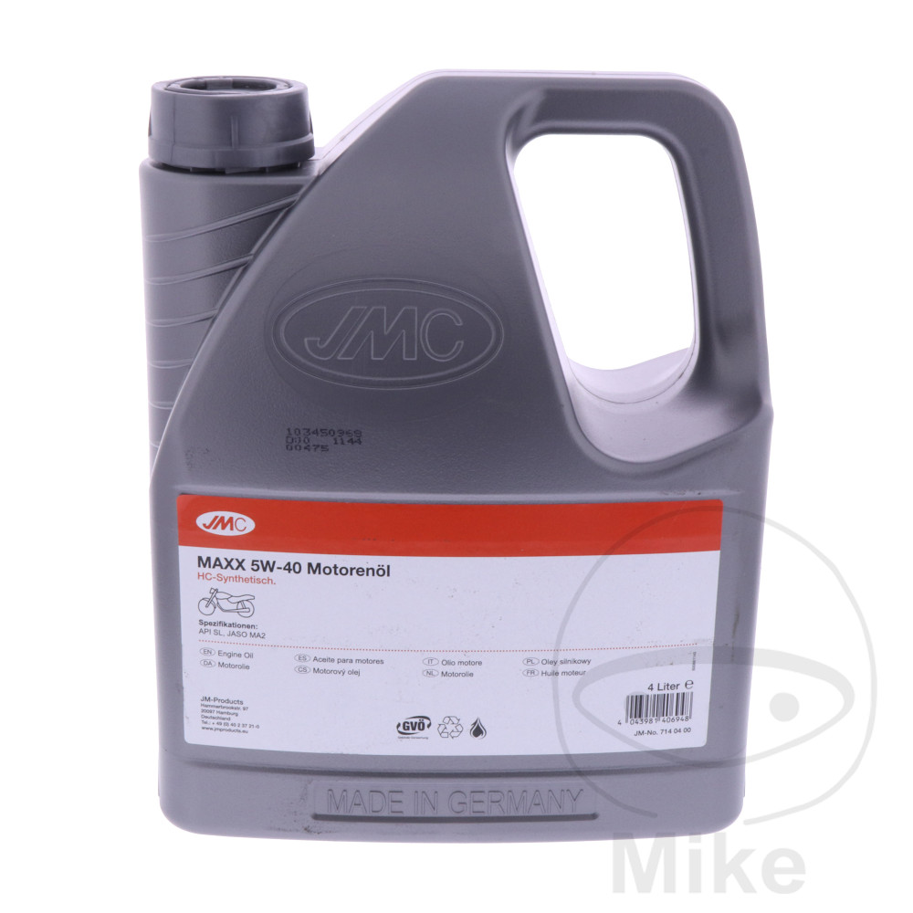 JMC olej 5W40 4T 4 lit. JMC Maxx HC-syntetický APRILIA MANA 850 07-10, MANA 850 ABS 08-10, MANA 850 GT ABS 09-10, BMW K 1200 LT ABS 99-09, K 1200 RS 5,0 PALCŮ RÁFEK ABS 01-05, K 1200 RS 5,5 PALCŮ RÁFEK ABS 01-05, K 1200 S ABS 05-08...