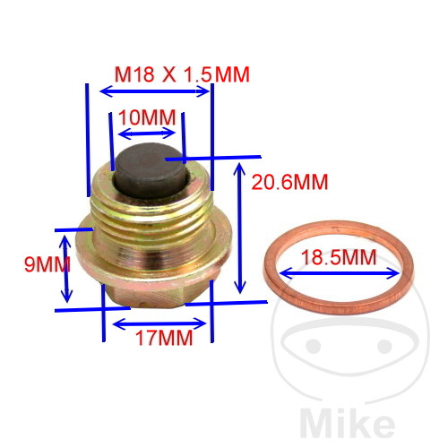 Levně JMP magnetický olejový výpustný šroub M18X1.50 s těsnícím kroužkem APRILIA MOTO 650 MOTO 6,5 95-00, PEGASO 650 N 92, PEGASO 650 P 93, PEGASO 650 R 94,