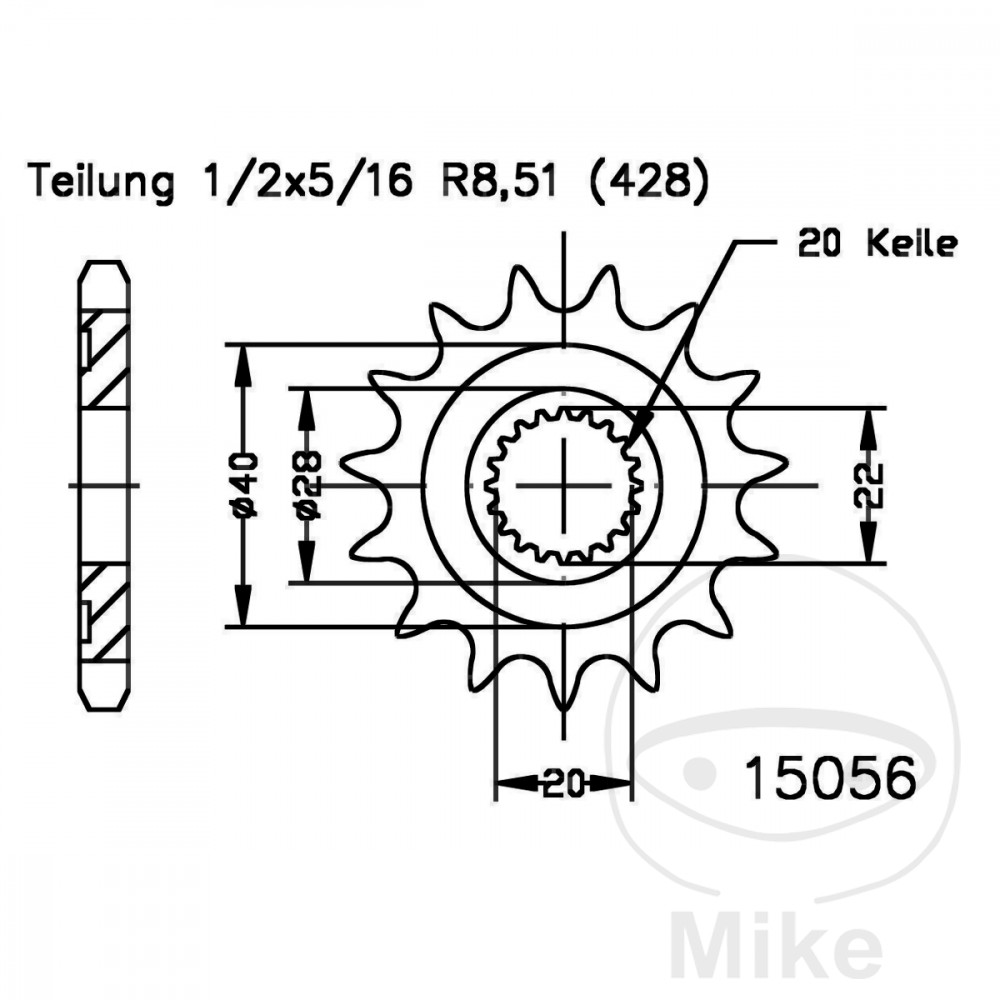 Levně Esjot přední ozubené kolečko 14Z typ řetězu 428 jemné ozubení vnitřní rozteč 20/22 GENERIC TR 125 SM IE 12-13, KSR-MOTO TR 125 SM IE 13-16, TR 125 X