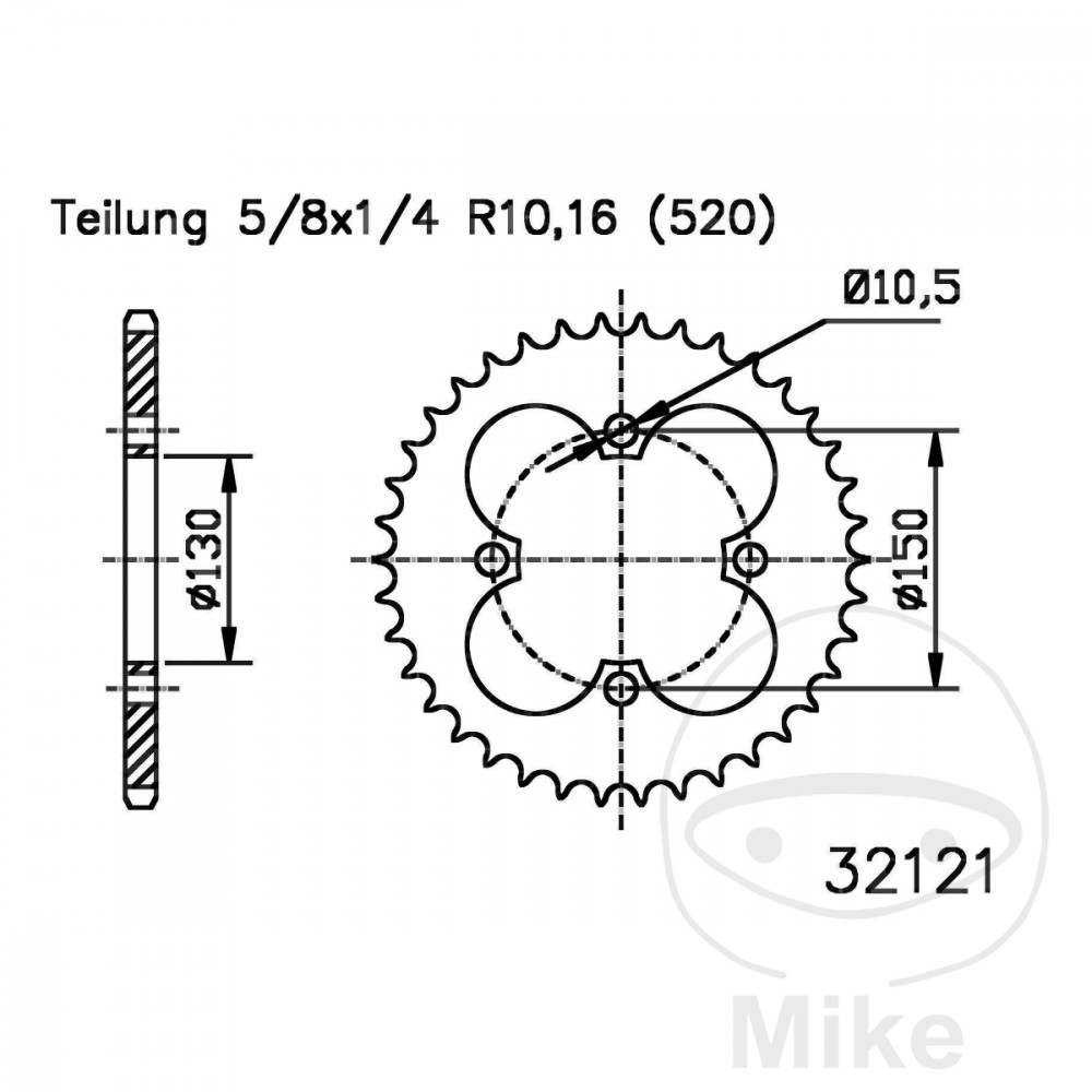 Levně Esjot rozeta 40Z typ 520 Vnitřní průměr 130 rozteč děr 150 EXPLORER STINGER 250 09-11, TITAN 300 09-11, SMC/BAROSSA CANYON 300 09-17, TITAN 300 07-08