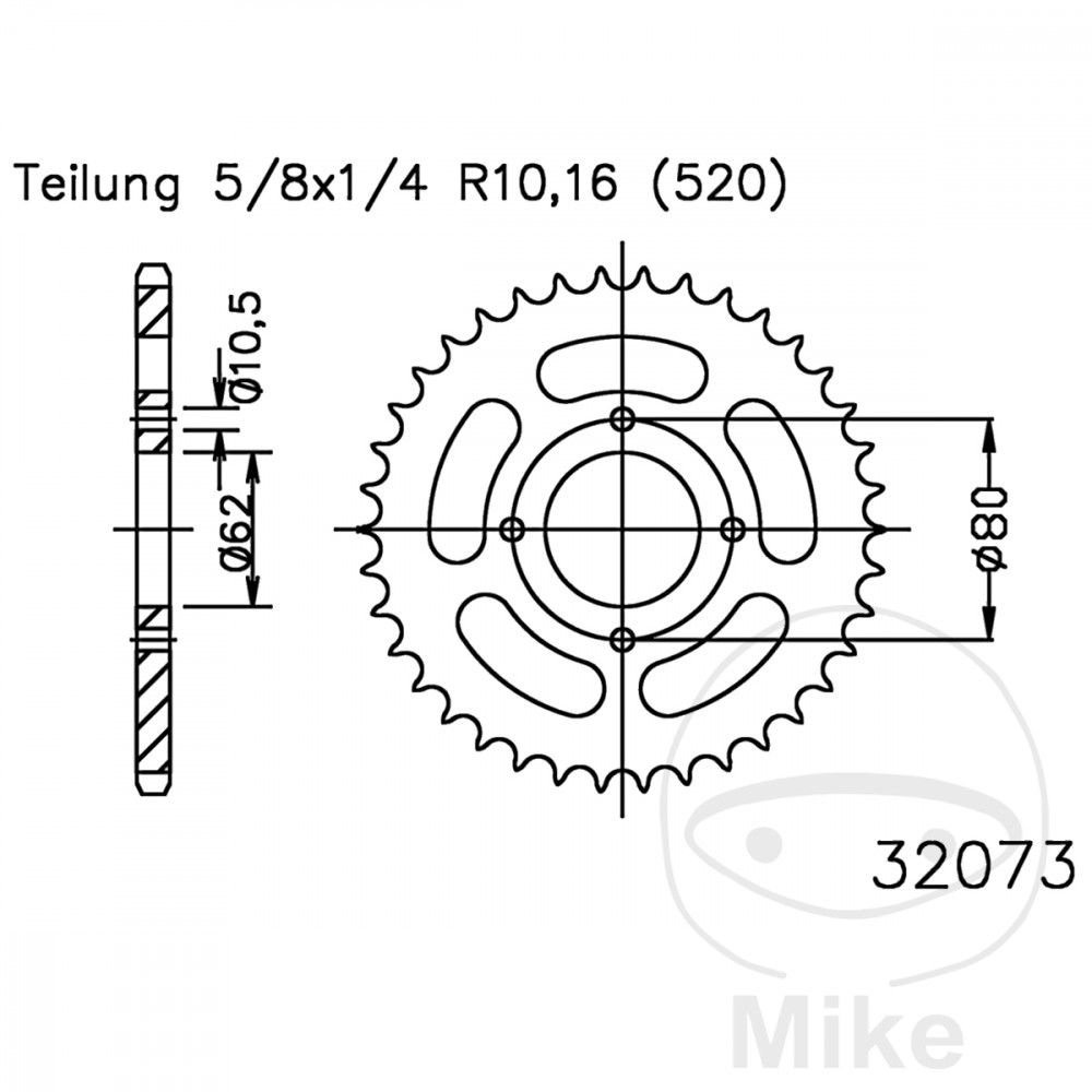 Esjot rozeta 53Z pro řetěz 520 vnitřní průměr 062 rozteč děr 080 SACHS ROADSTER 125 V2 98-03
