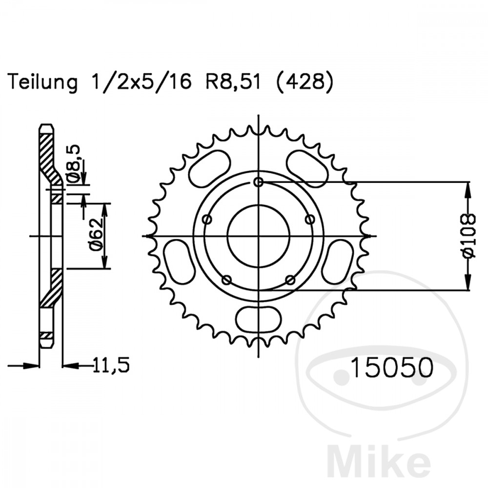 Esjot rozeta 55Z typ 428 Vnitřní průměr 062 rozteč děr 108 SACHS X-ROAD 125 05-06, XTC 125 4T 02-07