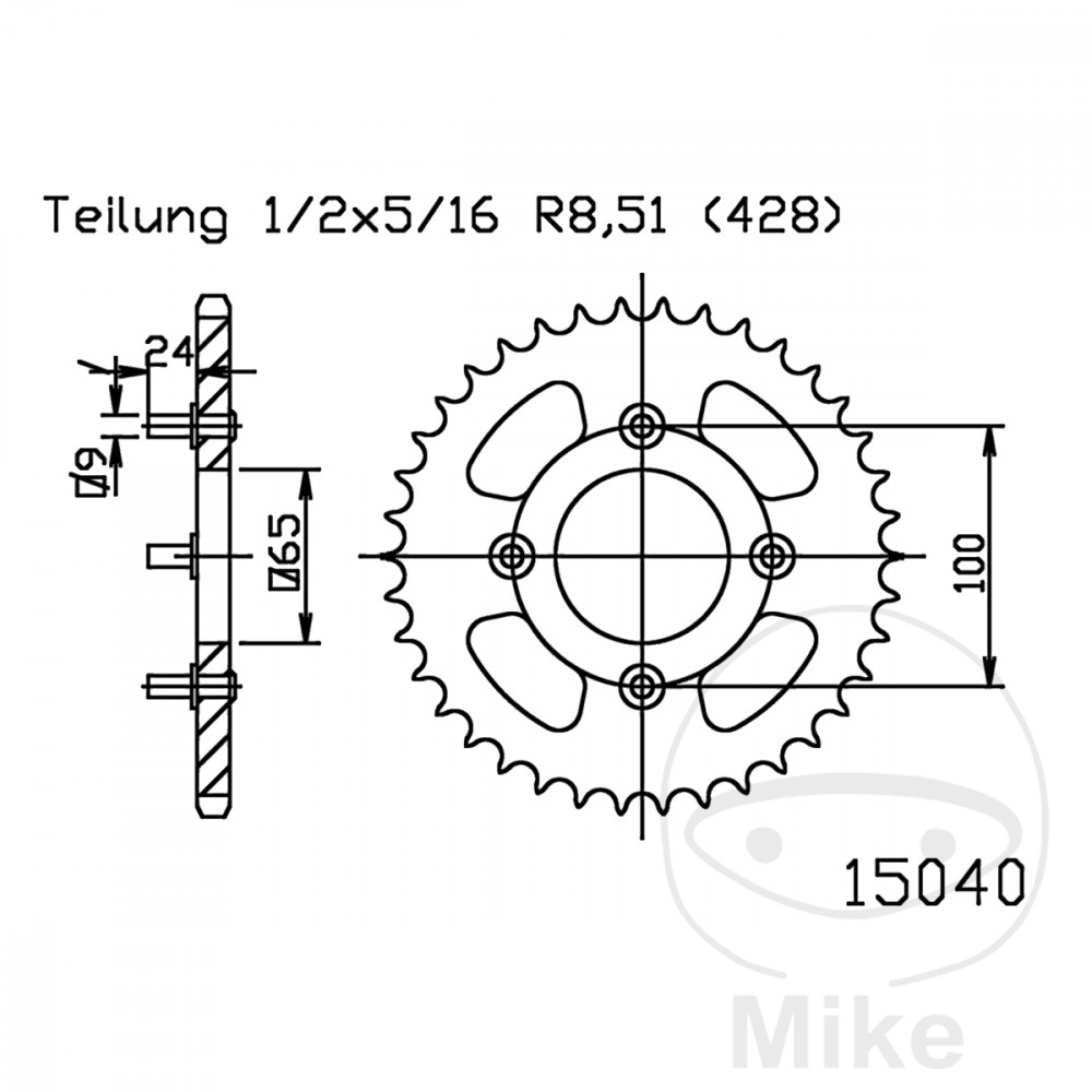 Esjot rozeta 41Z typ 428 černá Vnitřní průměr 065 rozteč děr 100 SYM HUSKY 125 96-05, WOLF 125 N I SB12NI 11-20, WOLF 125 N SB12N 14-16