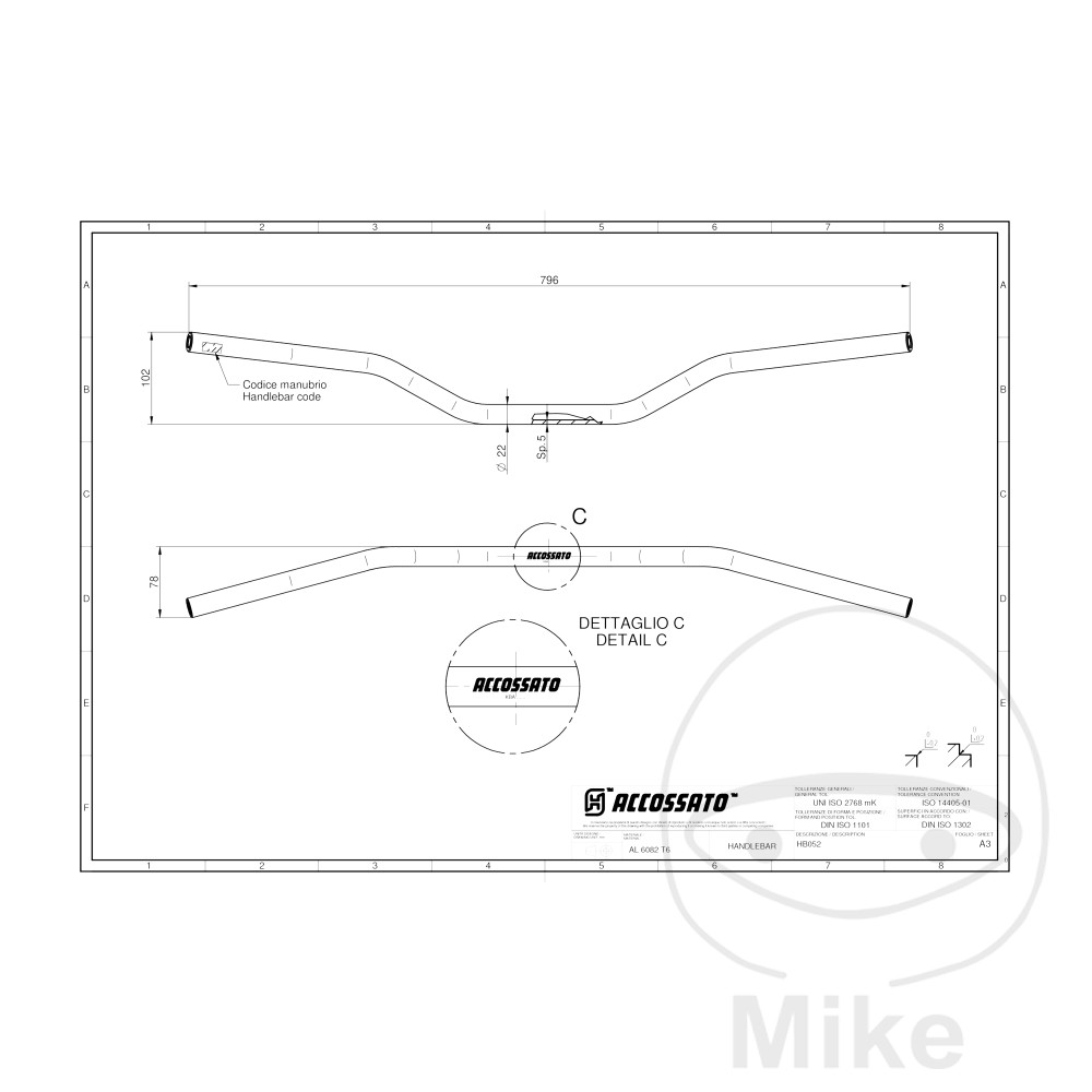 Accossato řidítka AL 22MM SI ACC APRILIA PEGASO 650 IE FACTORY 07-10, PEGASO 650 IE STRADA 05-10, PEGASO 650 IE TRAIL 06-10, PEGASO 650 IE TUNDRA 07-08, TUONO 125 03-04, TUONO 125 4T ABS 19-20, TUONO 125 4T ABS EURO4 21...