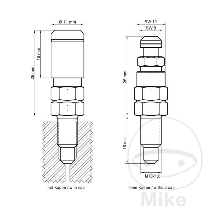 Stahlbus odvzdušňovací šroub s ventilem M10 x 1.00 16 mm APRILIA DORSODURO 1200 11-13, DORSODURO 1200  ABS ATC 11-17, ETV 1000 CAPONORD 01-05, ETV 1000 CAPONORD ABS 04-09, ETV 1000 CAPONORD RALLY RAID 03-06, ETX 125 98-01, MOTO 650 MOTO 6,5 95-00...