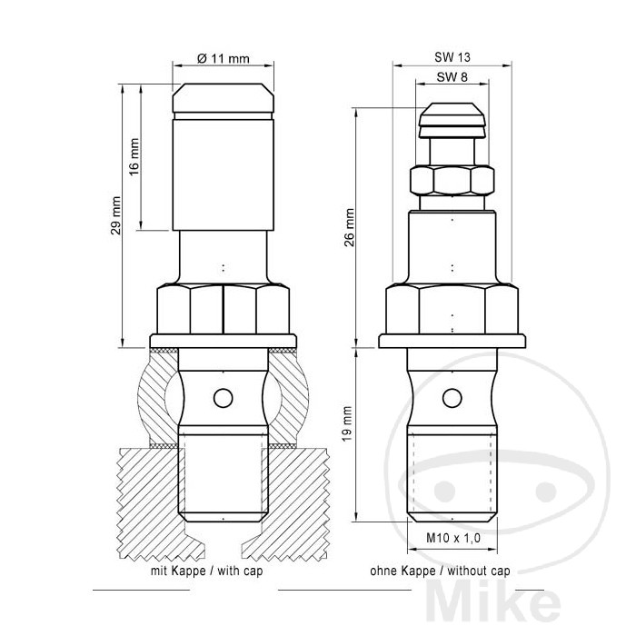 Stahlbus odvzdušňovací šroub jednoduchý M10 x 1 19MM s odvzdušněním APRILIA DORSODURO 1200 11-13, DORSODURO 1200  ABS ATC 11-17, PEGASO 650 IE 01-04, PEGASO 650 IE GARDA 01-04, RS 125 EXTREMA/REPLICA 06-12, RS 125 EXTREMA/REPLICA 80 KM/H 09-12, RSV 1000 M