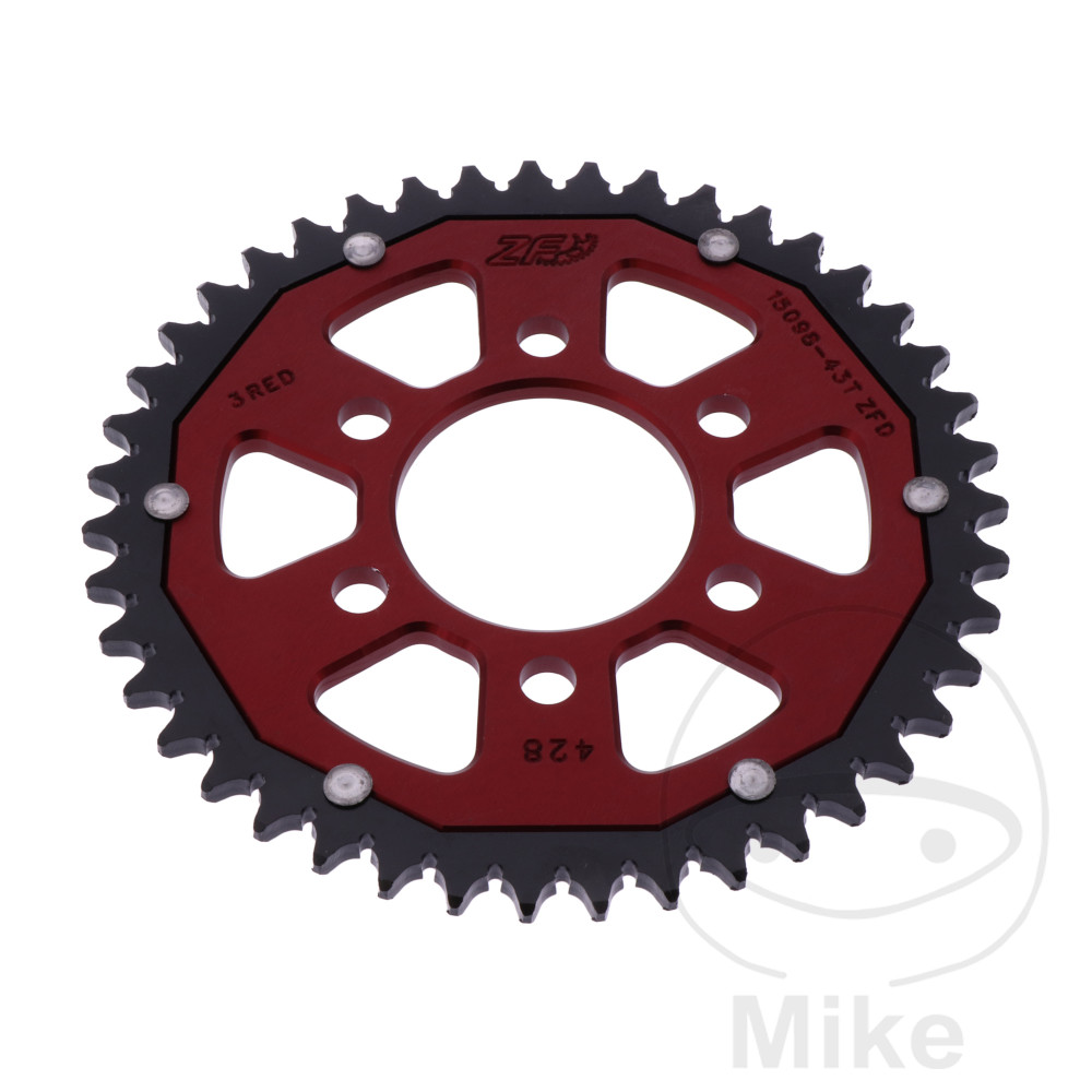 Levně ZF Sprockets rozeta DUA 43Z pro řetěz 428 červená ZF vnitřní průměr 058 rozteč děr 082 BENELLI BN 125 CBS 18-25, TNT 125 TORNADO NAKED CBS 17-25,