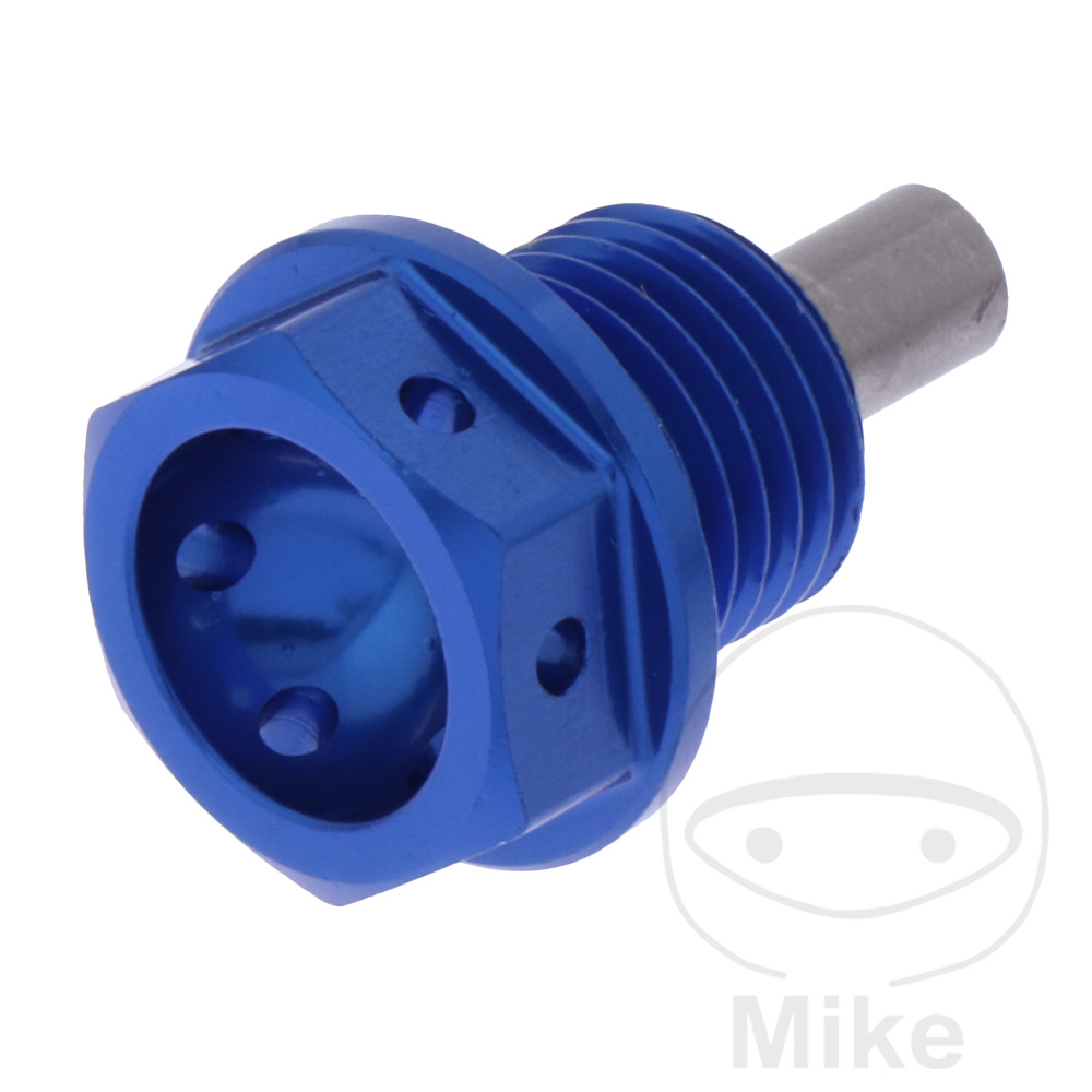 JMP výpustný šroub s magnetem M14X1.50 mm 12 mm Alu Racing modrý ADLY/HER CHEE/HERKULES HURRICANE 450 S SPORT LOF 17-21, CHEE/HERKULES HURRICANE 450 SM SUPERMOTO LOF 17-21, CHEE/HERKULES HURRICANE 500 LOF 08-10, CHEE/HERKULES HURRICANE 500 S LOF 09-19,