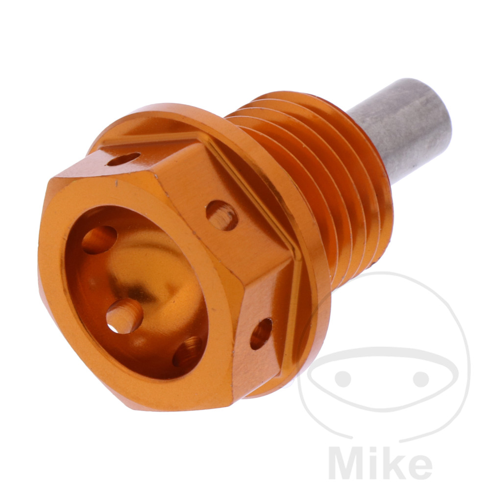 JMP výpustný šroub s magnetem M14X1.50 mm 12 mm Alu Racing oranžový ADLY/HER CHEE/HERKULES HURRICANE 450 S SPORT LOF 17-21, CHEE/HERKULES HURRICANE 450 SM SUPERMOTO LOF 17-21, CHEE/HERKULES HURRICANE 500 LOF 08-10, CHEE/HERKULES HURRICANE 500 S LOF 09-1