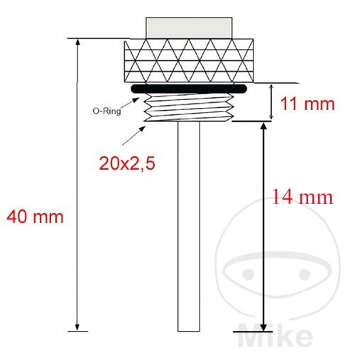 JMP měrka teploty oleje M 20X2.5 mm HONDA CB-X4 1300 DC 97-99, CBR 600 F 99-07, CBR 600 FR ROSSI 01-02, CBR 600 FS SPORT 01-02, CBR 600 RR 03-06, KAWASAKI KLX 250 94-95, KLX 650 R 93-01...