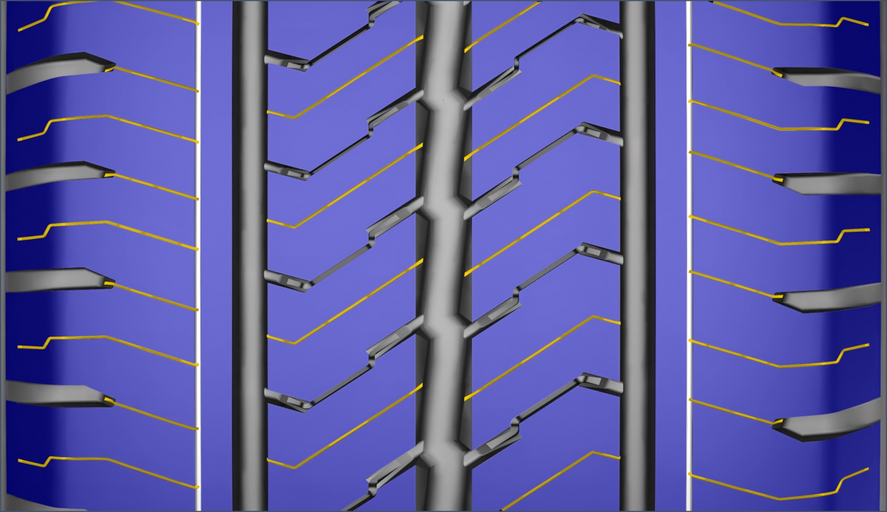 Díky uzavřené konstrukci dezénu a optimalizovanému rozložení lamel vzniká méně hluku. Jízda je proto velmi komfortní.
