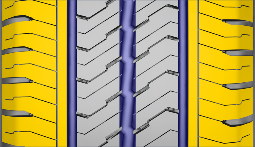 Pokročilá konstrukce dezénu a struktura bloků zajišťují dobrý brzdný výkon a snižují riziko aquaplaningu pro co nejlepší jízdní vlastnosti na mokré i suché vozovce.