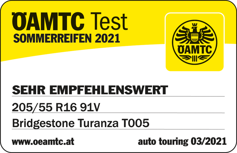 Test OAMTC 2021 v rozměru 205/55 R16 - hodnocení Velmi doporučená