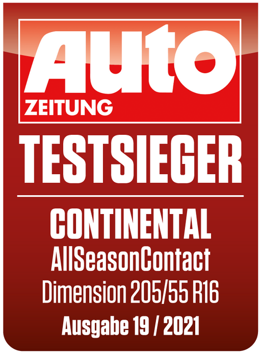Pneumatika AllSeasonContact™ byla hodnocena v Testu celoročních pneumatik 2021 magazínu Auto Zeitung ve velikosti 205/55 R16 91/94 H/V jako Vítěz testu.