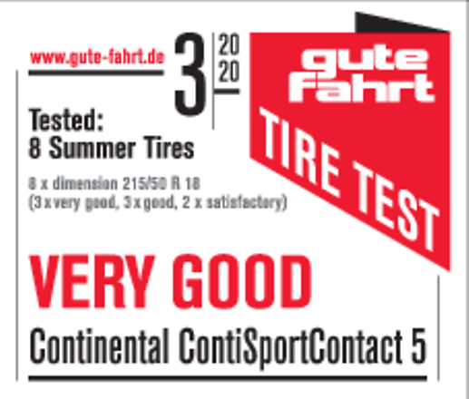 Hodnocení testu časopisu Gute Fahrt 2020 - velmi dobrá - v rozměru 215/50 R18