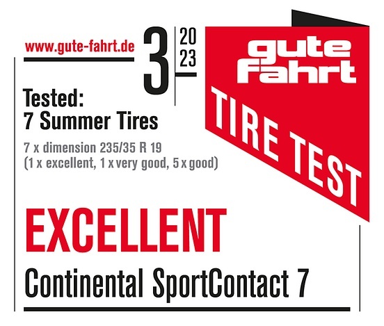 Hodnocení Vynikající pro pneu rozměru 235/35 R19 v testu Gute Fahrt 2023