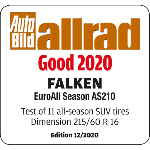 Hodnocena jako dobrá v testu celoročních SUV pneumatik Auto Bild Allrad roku 2020 v rozměru 215/60 R16