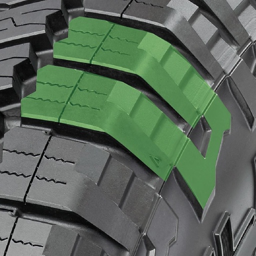 Agresivní prvky horní bočnice spolu s odsazenými ramenními bloky chrání pneumatiku před ostrými kameny a poskytuje dodatečnou trakci v terénu.