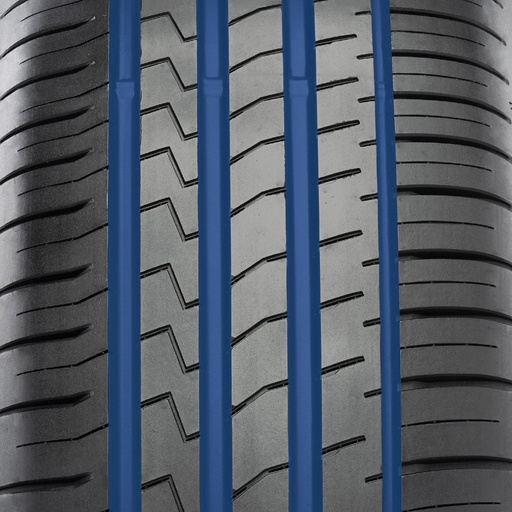 3 drážky do 195 mm šířky, 4 drážky od 205 mm šířky - zvýšená tuhost běhounu a styčná plocha, zlepšený odvod vody