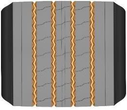 Čtyři klikaté drážky s lamelovou konstrukcí se mohou snadno zaříznout do vodního filmu na mokré vozovce