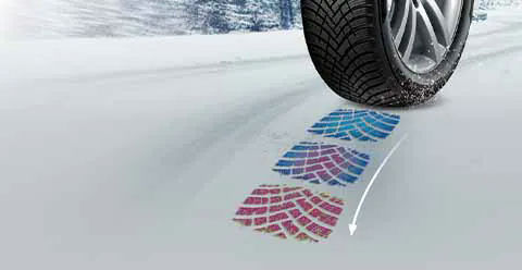 Obrácené drážky ve tvaru písmene V jsou umístěny naproti hlavním drážkám, což zlepšuje trakci na zasněženém povrchu..webp