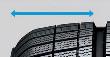 Široká ramenní část<br>
Poskytuje nejlepší jízdní vlastnosti a zlepšuje přilnavost díky rozšířeným ramenním blokům ve srovnání s běžnými pneumatikami.