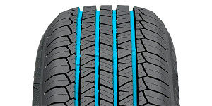 Pneumatika je vybavena čtyřmi podélnými drážkami, které rychle odvádějí vodu z kontaktní plochy a snižují riziko aquaplaningu.