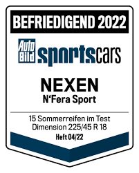 Test Auto Bild SportsCars 2022 v rozměru 225/45 R18 - hodnocení Uspokojivá