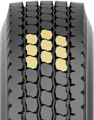 Nabízí vynikající jízdní a brzdné vlastnosti na silnicích a staveništích díky klikaté blokové struktuře.