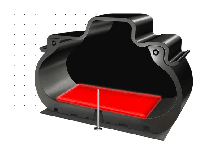 SEAL INSIDE™ je nová technologie konstrukce pneumatiky, která umožňuje pokračovat v jízdě bez ztráty tlaku vzduchu i po propíchnutí pneumatiky vnějším předmětem a pokrývá téměř 85 % možných náhodných příčin ztráty tlaku.
