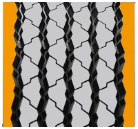 Malé drážky umožňují chladný chod pneumatiky a zajišťují lepší přilnavost, čímž zlepšují odolnost proti smyku. Konstrukce s uzavřenými rameny zvyšuje odolnost běhounu proti opotřebení a účinně působí na nerovnoměrné opotřebení.