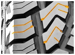 Mimořádně hluboké lamely běhounu pod různými úhly zlepšují pohodlí, aniž by to bylo na úkor trakce.