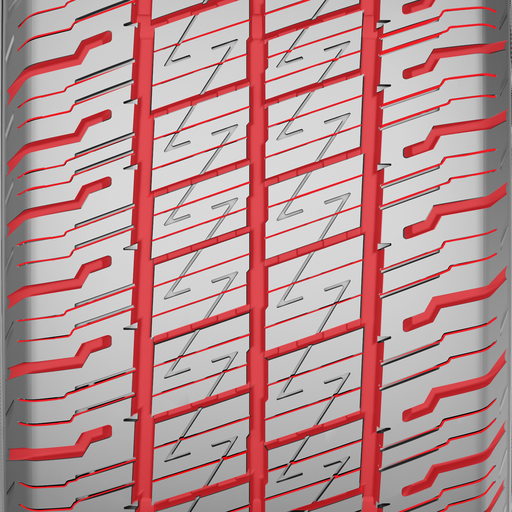 Dezén s dlouhými bočními lamelami zajišťuje trakci na mokrých silnicích. Široké drážky na ramenech maximalizují odvod vody pro lepší ochranu proti aquaplaningu.