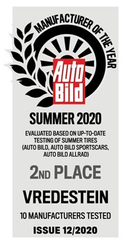 Auto Bild 2020 - Vredestein - 2. místo z 10. testovaných výrobců  pneumatik pro Vredestein
